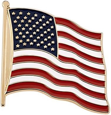 סיכות פטריוטיות מנופפות כובע דגל אמריקאי וסיכת דש-סיכה אחת | תוצרת ארה ב / 7/8 איקס 7/8 / צלחת זהב פליז / פסי אמייל